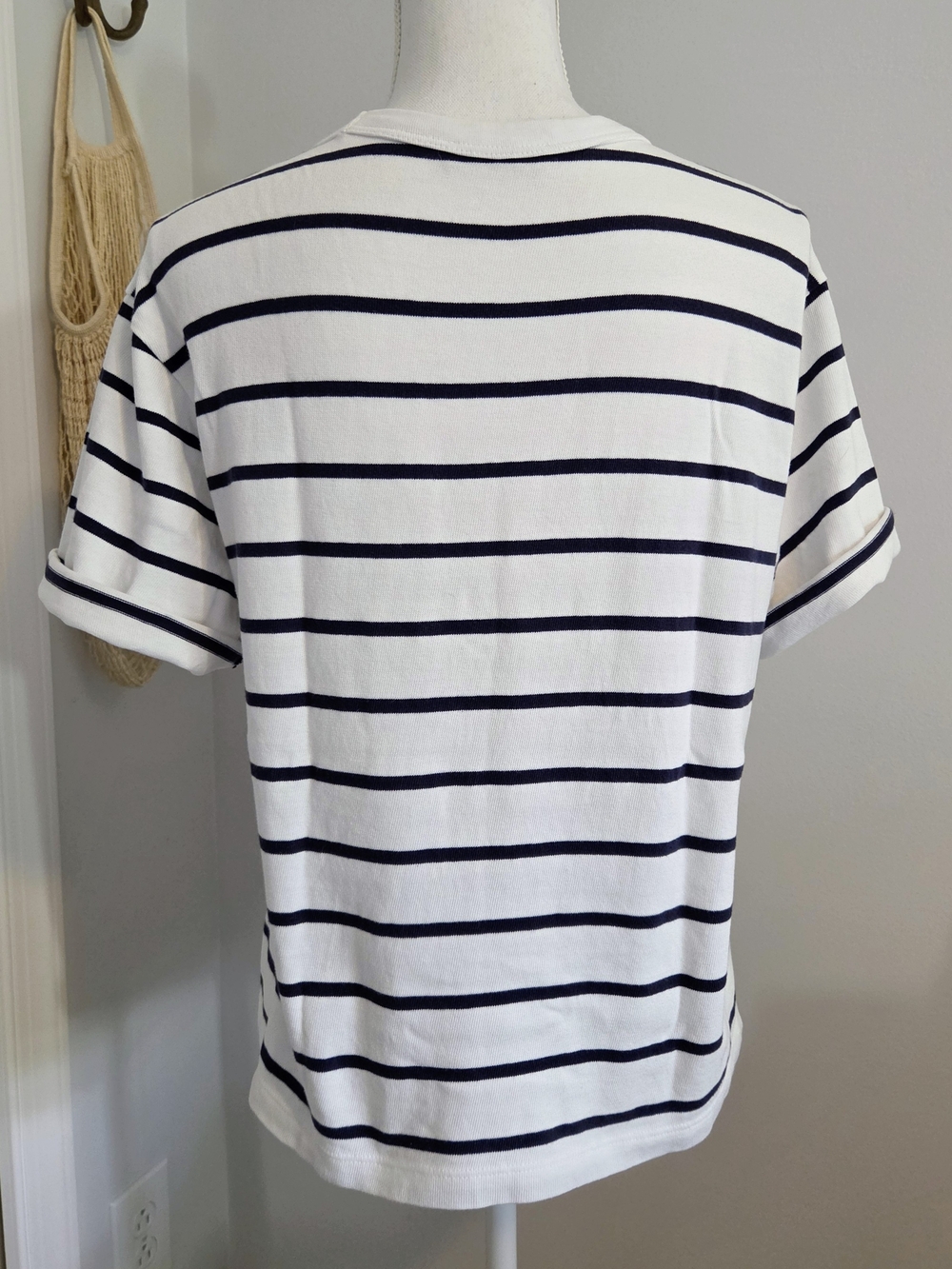 AYR The Practice Tee Dime Knit Tee Shirt - Expat White / Navy Blue - Large - Picture 3 of 11